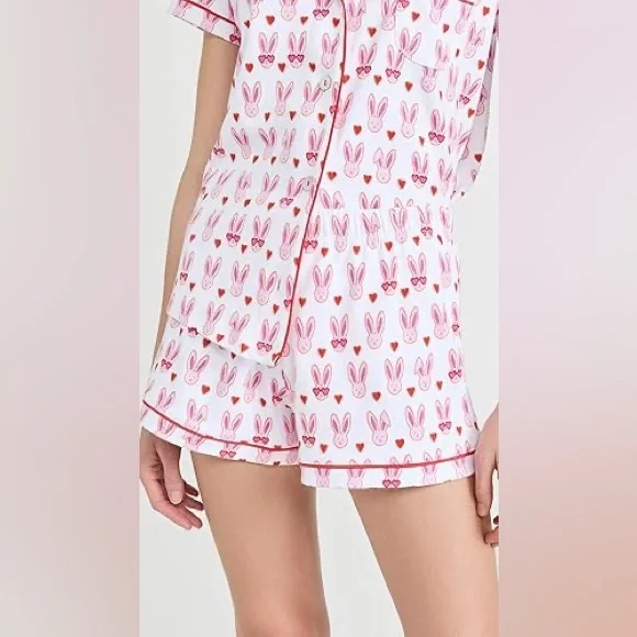 Roller Rabbit Pink Lovestruck Bunny Polo Pajamas Preppy Valentine’s Day Sz L